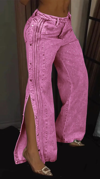 Button-down Rhinestone Fashion Jeans