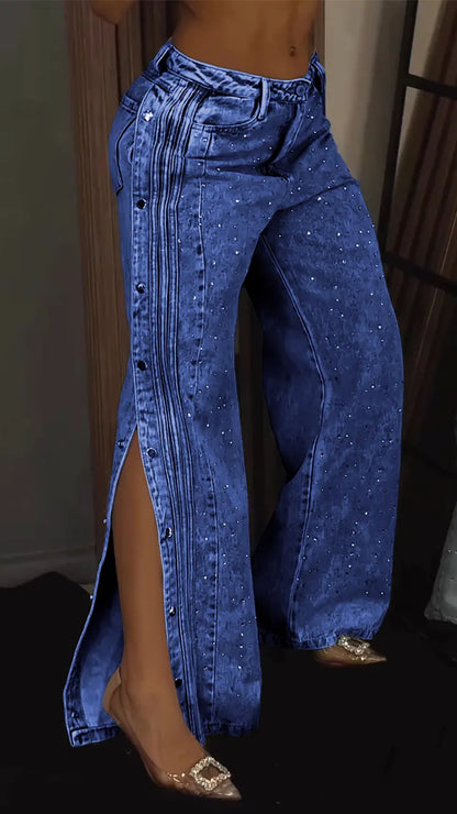 Button-down Rhinestone Fashion Jeans