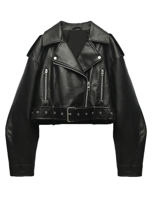 Cropped Black Leather Jacket