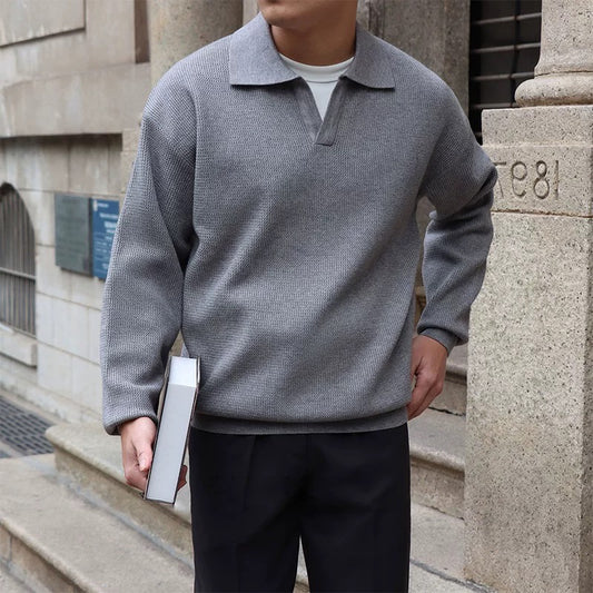 Oldmoney Ribbed Knit Pullover with Collar