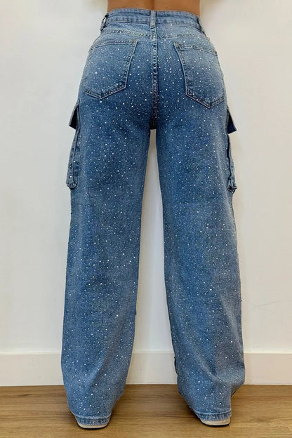 Multi-pocket Rhinestone Casual Jeans