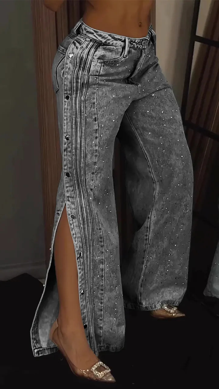 Button-down Rhinestone Fashion Jeans