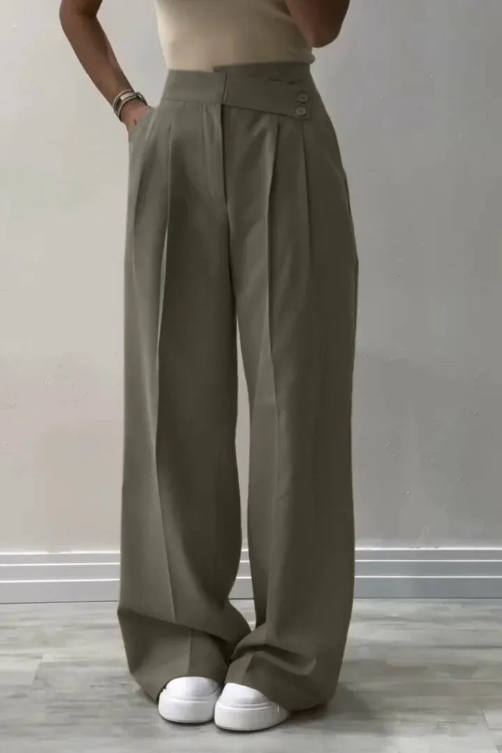 Relio's Irregular Waist Wide Leg Pants