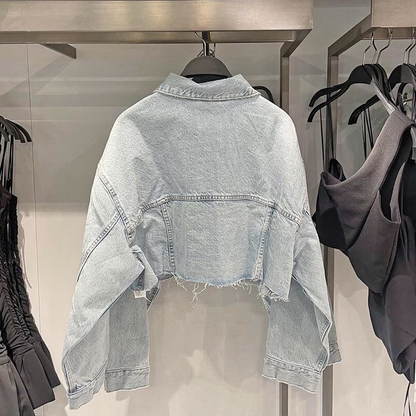 Trendy Distressed Cropped Women Jeans Jacket