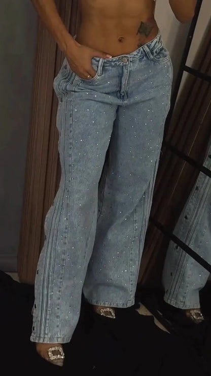 Button-down Rhinestone Fashion Jeans