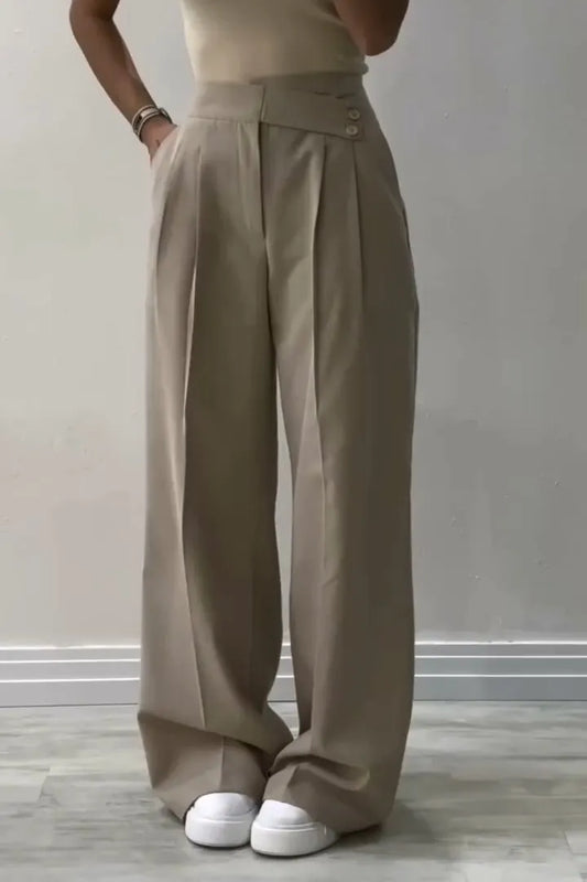 Relio's Irregular Waist Wide Leg Pants